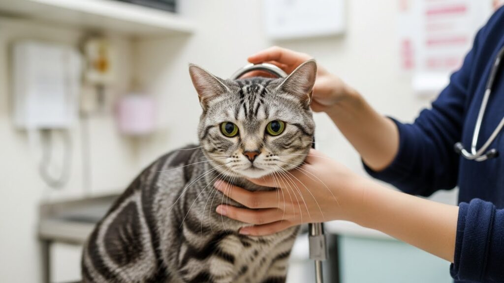 猫が脱毛の診察を受けている