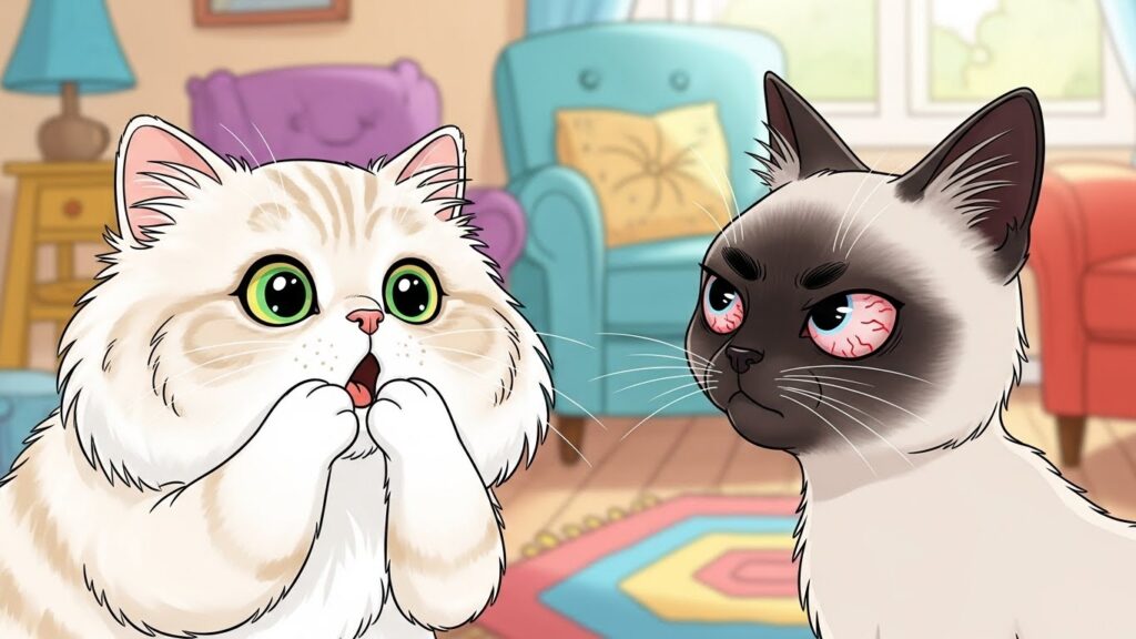 ペルシャがシャム猫の目の充血を発見している