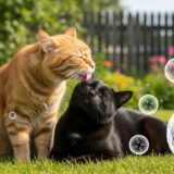 白血病ウイルスを持った猫がグルーミングをしている