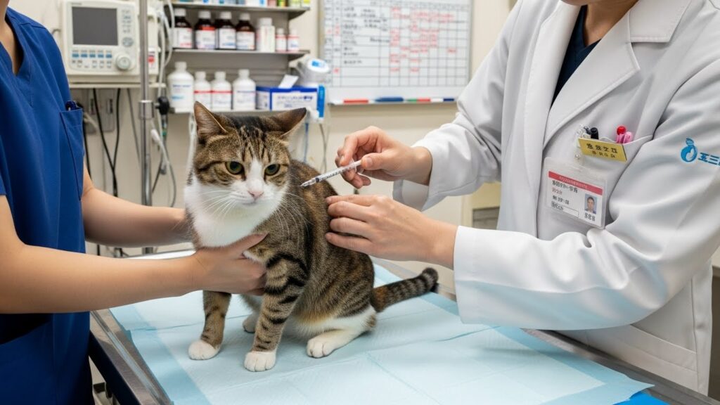 猫がインターフェロンを投与されている