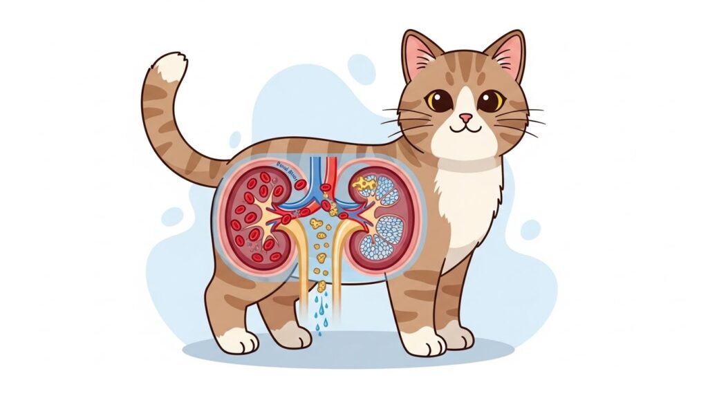 猫の腎臓機能を解説するイラスト