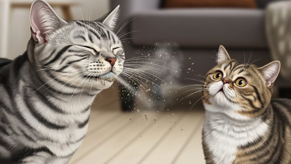 猫がくしゃみをしている