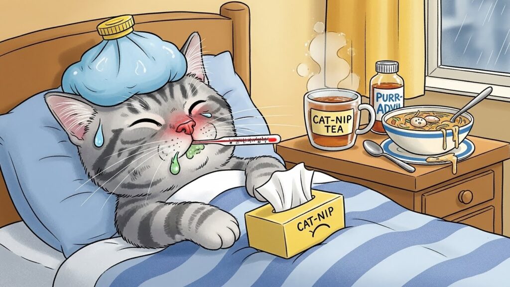 猫が風邪をひいて自宅療養している