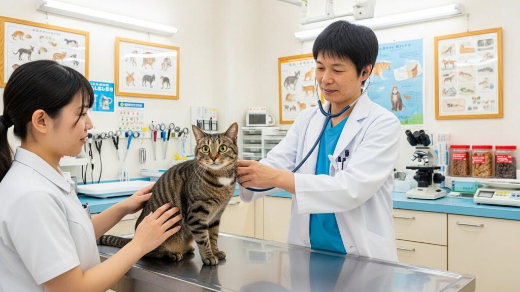 猫が健康診断を受けている
