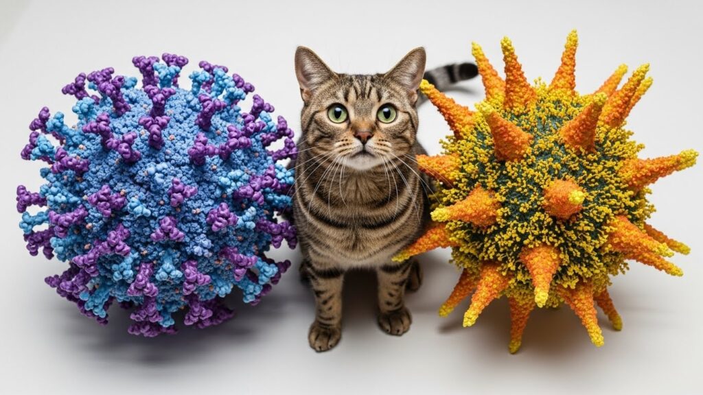 猫がヘルペスウイルスとカシリウイルスに挟まれている